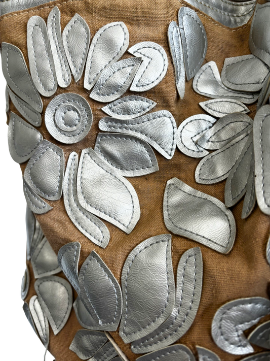 Marina Galanti Silver Leather Floral Hobo Bag