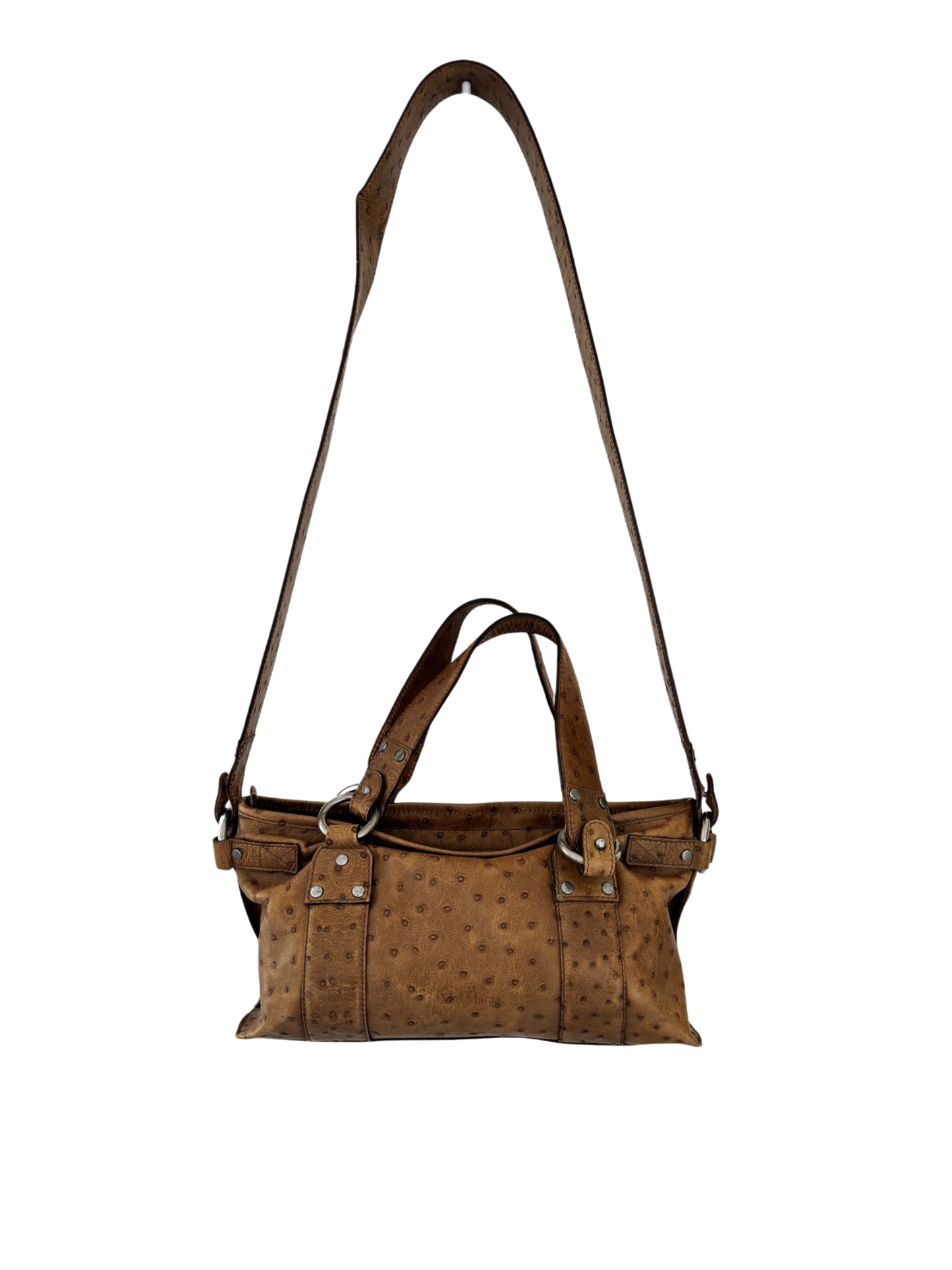 Y2K Max Mara Ostrich-Embossed Satchel Bag