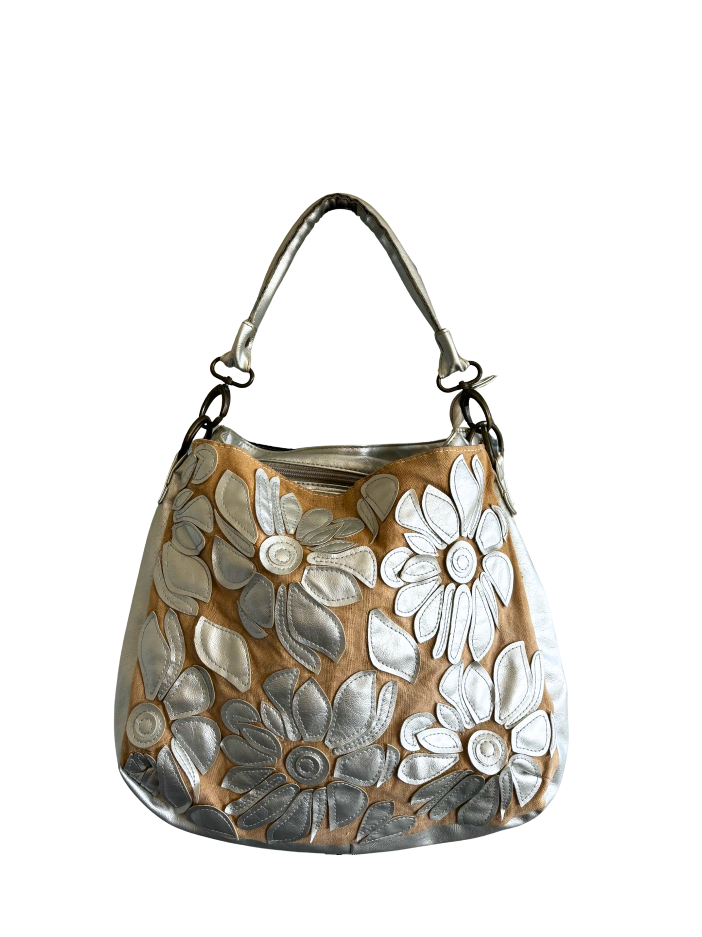 Marina Galanti Silver Leather Floral Hobo Bag