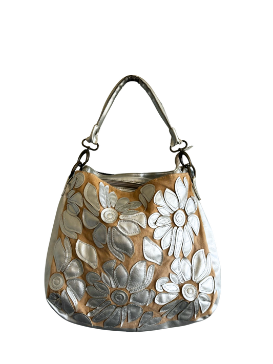 Marina Galanti Silver Leather Floral Hobo Bag