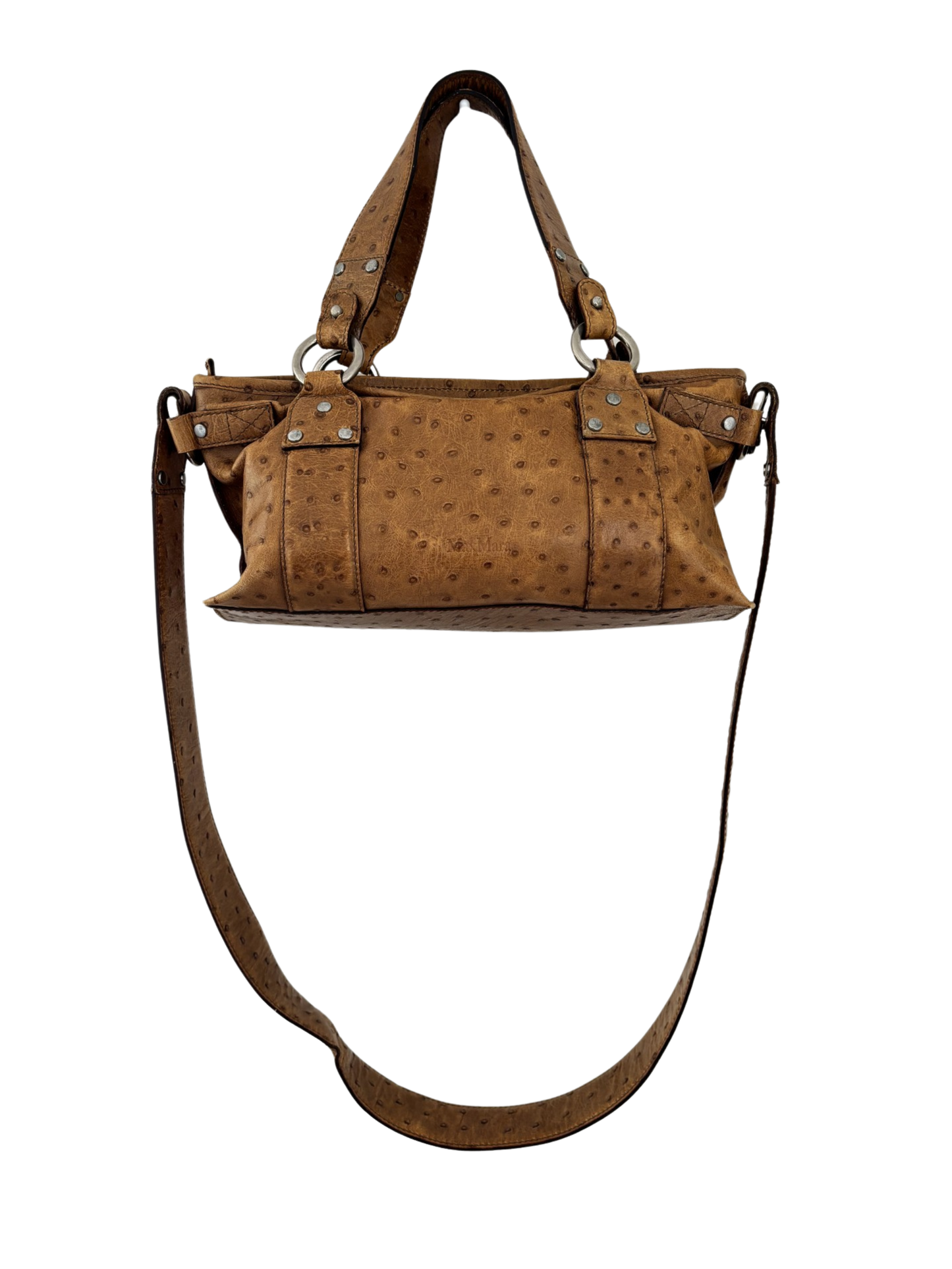 Y2K Max Mara Ostrich-Embossed Satchel Bag